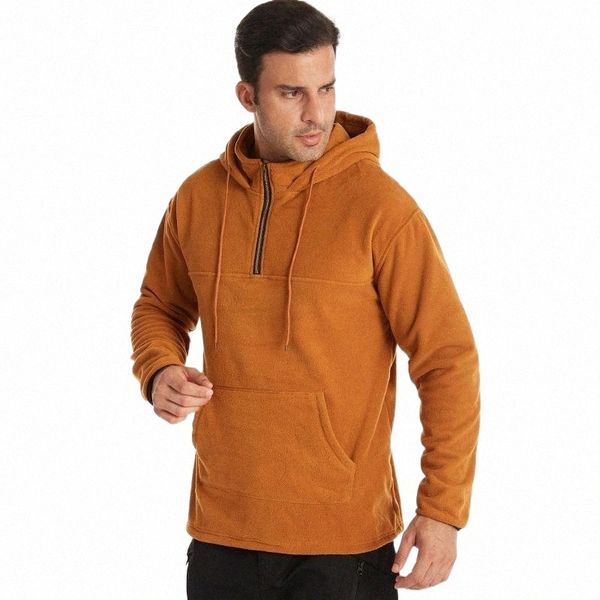 

men's hoodies & sweatshirts hooded winter sweater fleece high-tie color zipper sleeved long solid pullover w38o#, Black