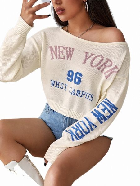 

women's sweaters letter pattern drop shoulder sweater z25v#, White;black