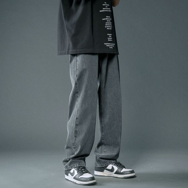 

men's jeans autumn streetwear baggy jeans men korean fashion loose straight wide leg pants male brand clothing black light blue 220827