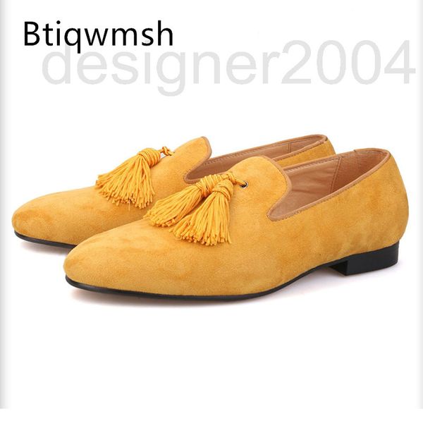 

dress shoes designer yellow suede shoes man pointed toe tassel flat for men fashion party 9mfr, Black