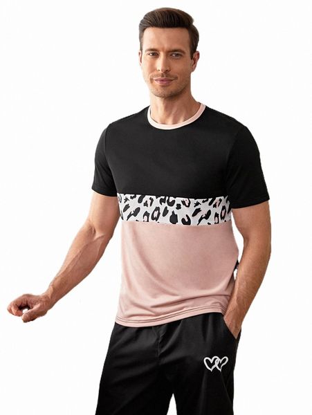 

men's t-shirts men leopard print colorblock tee z5pt#, White;black