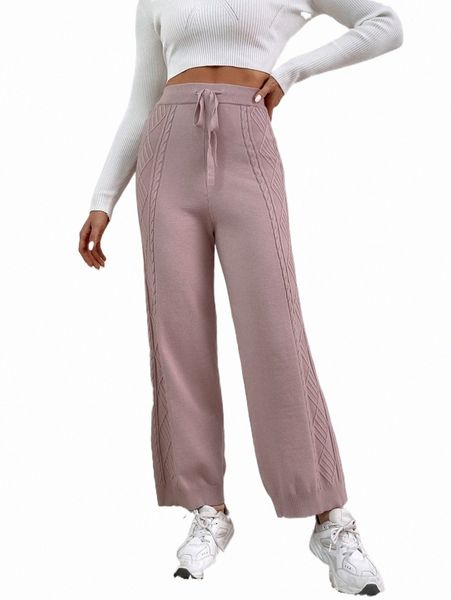 

women's sweaters drawstring waist cable knit pants 55nm#, White;black