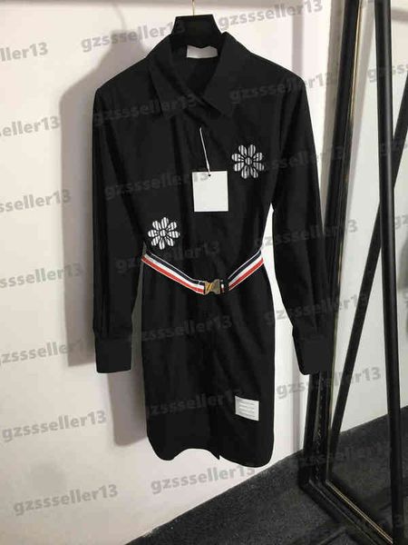 

designer womens dress fashion brand embroidered logo floral pattern casual dresses autumn cotton long sleeve shirt dress for women clothing, Black;gray