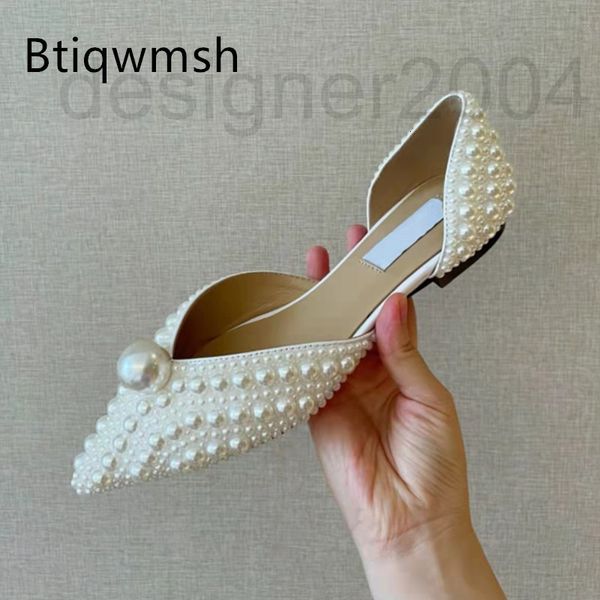 

dress shoes designer pearl flat woman pointed toe large rhinestone white real leather sandals lady wedding lqbf, Black
