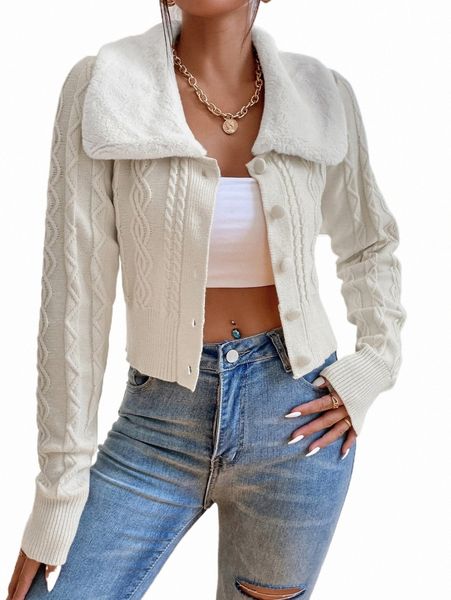 

women's sweaters contrast borg collar cable knit cardigan a7df#, White;black