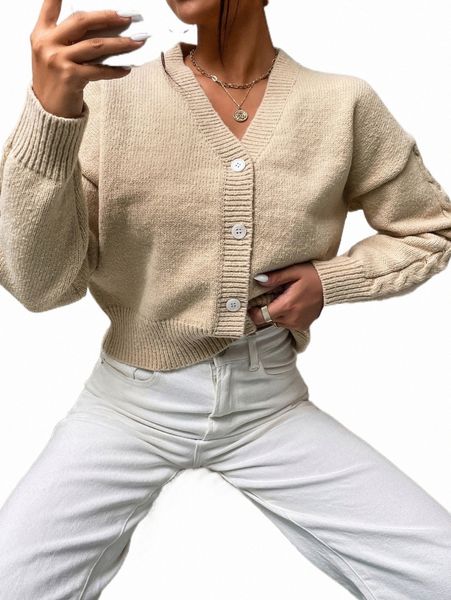 

women's sweaters drop shoulder button front cardigan k68o#, White;black