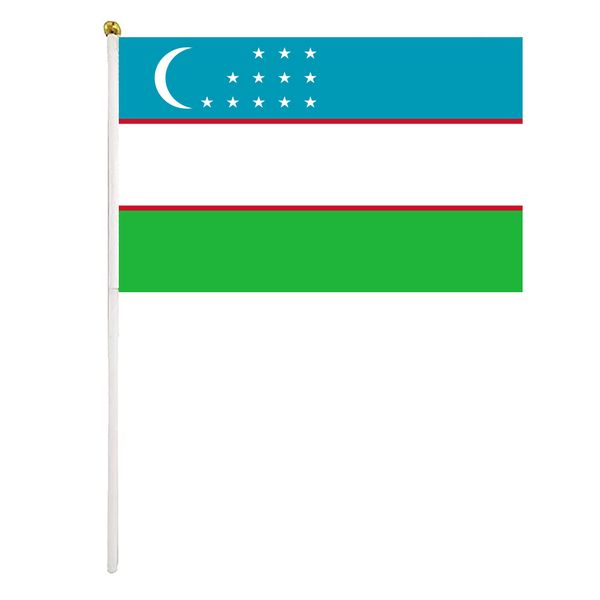 

uzbekistan handheld flag 14x21 cm polyester mini hand waving flags with plastic flagpoles for festival events celebration