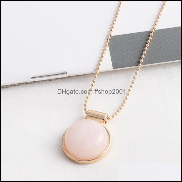 

pendant necklaces exquisite handmade pink crystal polishing metal beads chain druzy natural stone rose quartz collar necklace drop de dh2l0, Silver