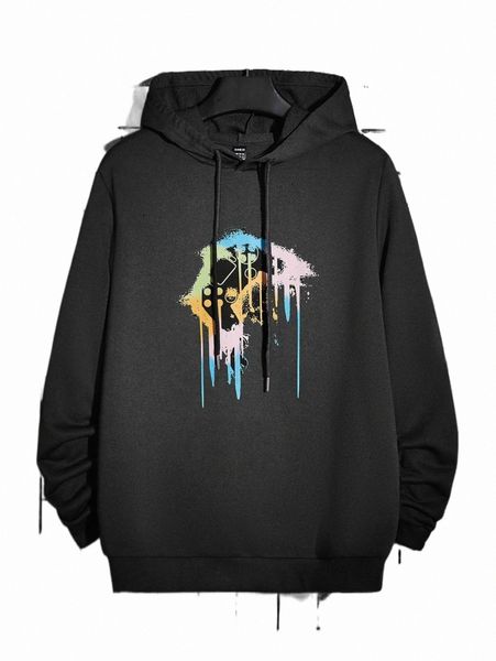 

men's hoodies & sweatshirts men gamepad print drawstring hoodie w2md#, Black