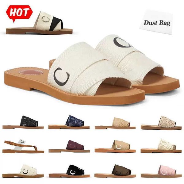 

2022 women woody mules slippers designer canvas cross woven sandals summer fashion flat sandals slippers slides casual slipper letter, Black