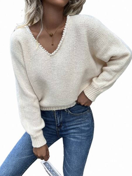 

women's sweaters pearl v-neck batwing sleeve sweater e4dc#, White;black