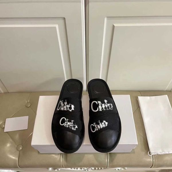 

designers slippers women woody mules flat sandals designer slides sneakers canvas shoe navy fashion outdoor beach slipper size 35-3291, Black
