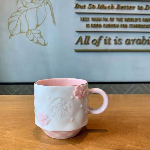 

starbucks cherry blossom pearl-shaped mug 340ml pink and white gold three-dimensional sakura japanese ceramic coffee cup