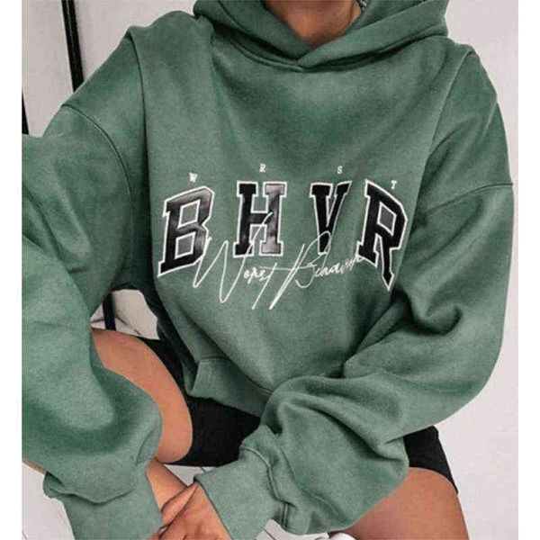 

women's hoodies sweatshirts green vintage letter printing hoodies women oversized loose casual 2020autumn new fashion girls winter big, Black