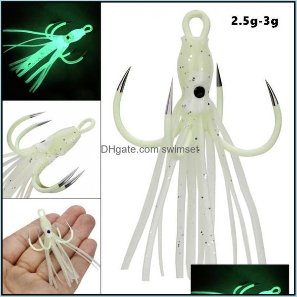 

baits lures 1pc 2.5g 3g luminous squid sile soft four hook barbless fishing hooks fishhooks pesca tackle accessories ws-035 swimset dh6qd