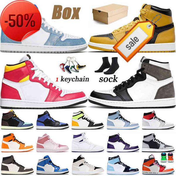 

boots with box 2022 jumpman 1 1s basketball shoes hyper royal pollen high dark mocha light fusion red unc obsidian twist mens womens trainer, Black