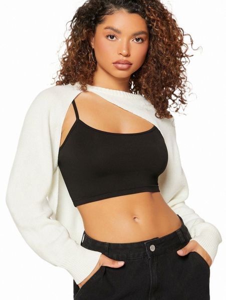 

women's sweaters 1pc raglan sleeve shrug sweater l6ih#, White;black