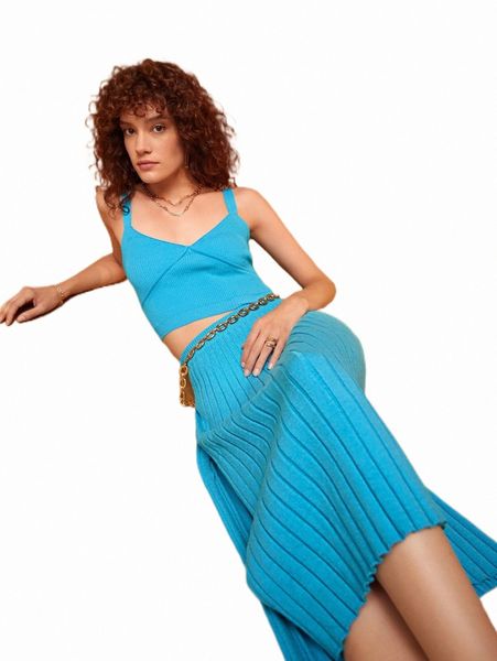 

women's sweaters split thigh ribbed knit skirt without belt y583#, White;black