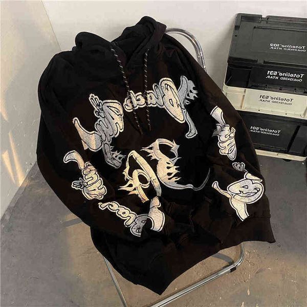 

women's hoodies sweatshirts dark punk style goth clothes retro letter graphic hoodies women oversized sweatshirt spring hip hop fashion, Black