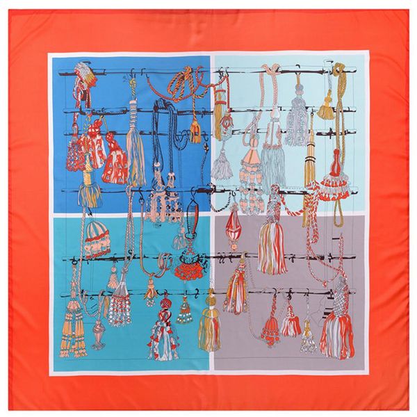 

new 130 130cm fashion silk scarf women large shawls french tassels printing square scarves femme neckerchief headband275z, Blue;gray