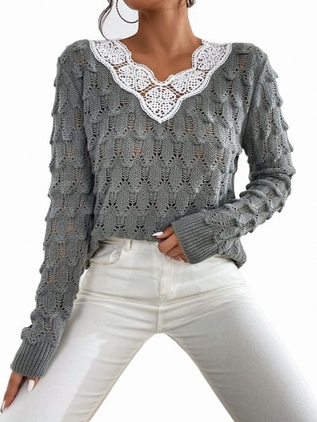 

women's sweaters guipure lace panel pointelle knit sweater t9gb#, White;black