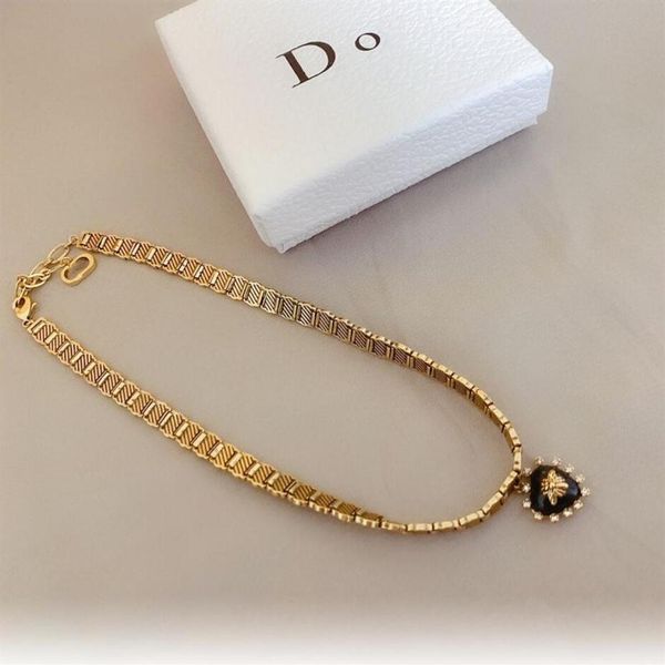 

dijia bee collar choker necklace female brass heart-shaped necklaces chain for women lady party wedding gift jewelry with box254g, Golden;silver