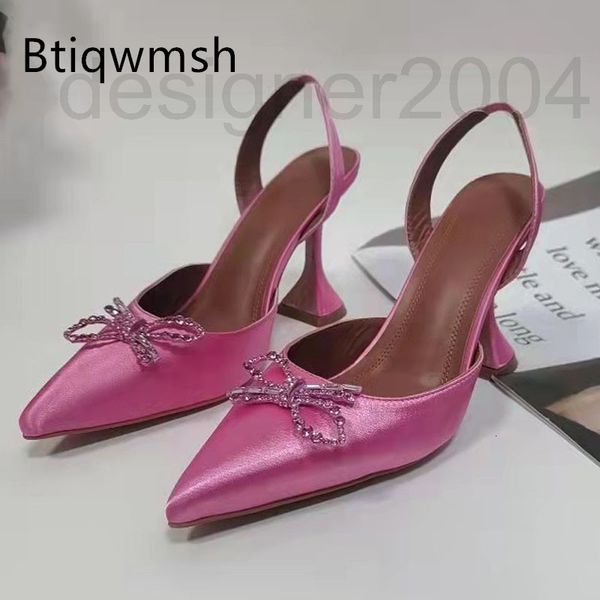 

sandals designer pink luxury satin sandals woman pointed toe rhinestone butterfly strange high heeled shoes lady party esab, Black