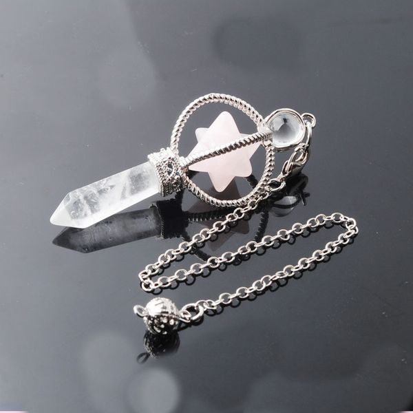 

merkabah pendant pendulums for dowsing natural stone hexagram divination wicca chakra reiki healing crystal chains bo957, Silver