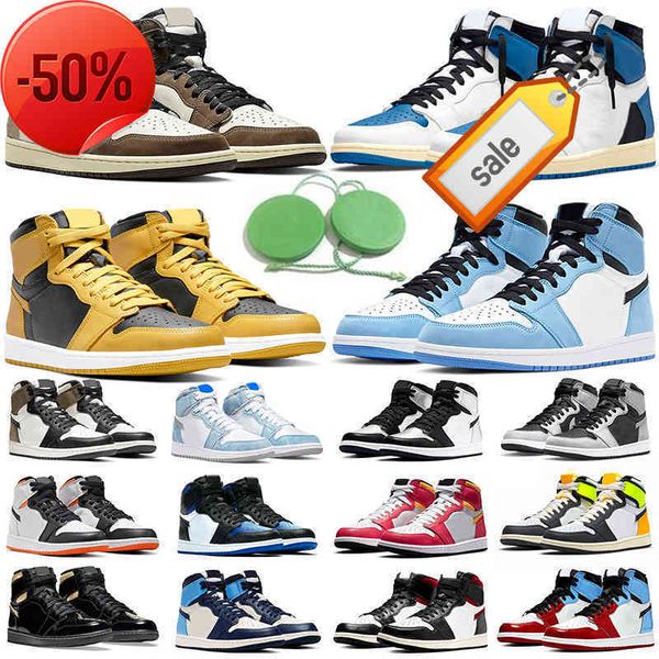 

boots jumpman 1 high og 1s basketball shoes men women university blue military pollen dark mocha hyper royal electro orange silver toe chica, Black