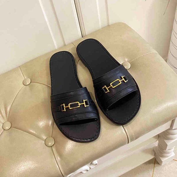 

womens slippers designer brand print metal buckle slide luxury flat rubber sandals ladies solid letter all-match slipper with box 9b6r 5ohx, Black