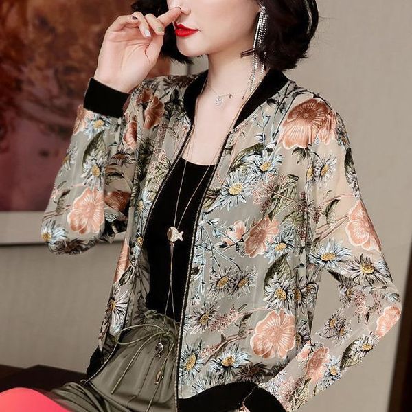 

women's jackets spring summer korean women longsleeved zipper baseball uniform coat female agereducing short jacket sun protection 2208, Black;brown