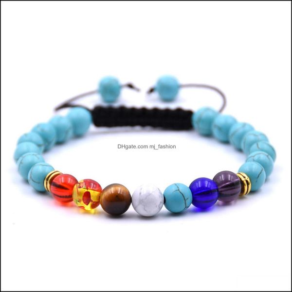 

beaded strands factory sale handmade lucky turquoise woven 7 chakra adjustable natural stone bracelet with 8mm round beads for unise dhgio, Black