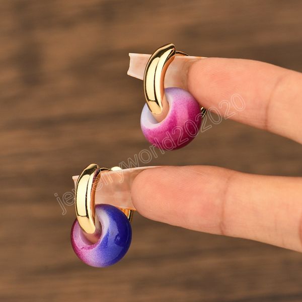 

boho colorful glass stone hoop earrings fashion elegant malachite donut metal hoop earring for women jewelry pendientes gift, Golden;silver