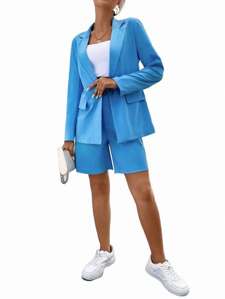 

two piece dress lapel neck single button blazer & shorts j9ly#, White