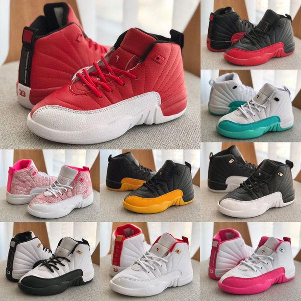 

12 boys girls basketball shoes vintage kids children black white panda running shoes playoff sports trainer outdoor sneakers 12s sneaker, White;red