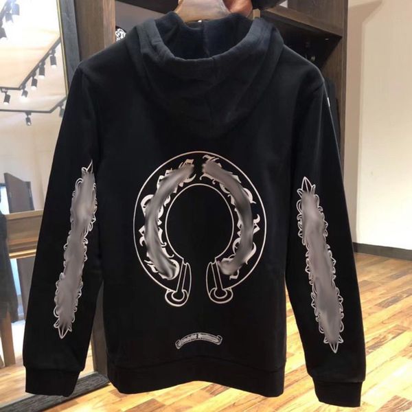 

men's luxury classic sweatshirts brand ch designer hoodie fashion men women horseshoe sanskrit loose zipper jacket pullover hooded coa, Black