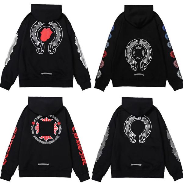 

luxury fashion men's sweatshirts classic ch zipper hoodies women men loose pullover hooded designer horseshoe sanskrit hoodie sweater j, Black