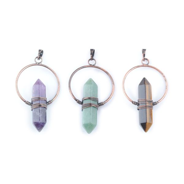 

natural crystal pendants hexagon prisms stone circle wire wrap diy women for vintage necklace or jewelry making bo908, Silver