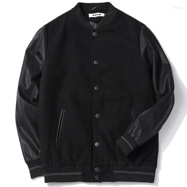 

jackets school team uniform men black leather baseball varsity college letterman coat plus size 5xl 6xl, Black;brown