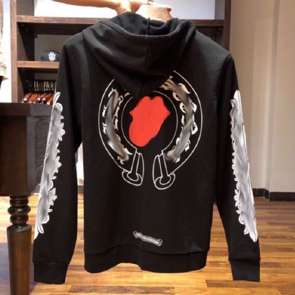

classic luxury men's sweatshirts brand ch designer hoodie fashion men women horseshoe sanskrit loose zipper jacket pullover hooded coa, Black