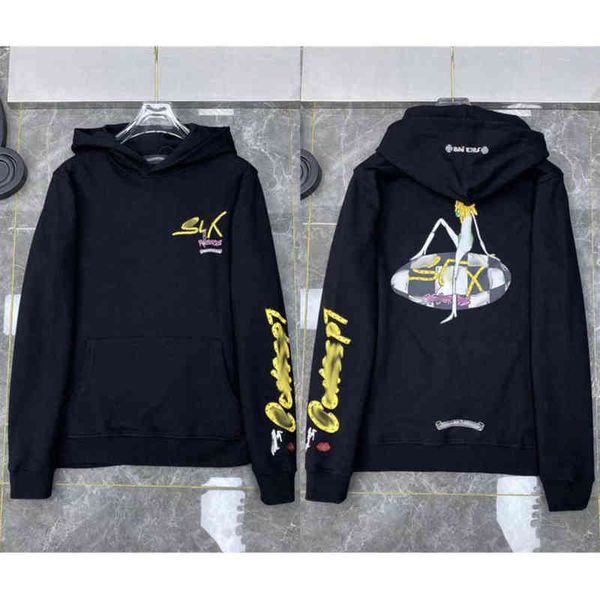 

classic luxury sweatshirts ch brand fashion men woman designer horseshoe sanskrit cross pullover hooded zipper sweater loose kod3, Black