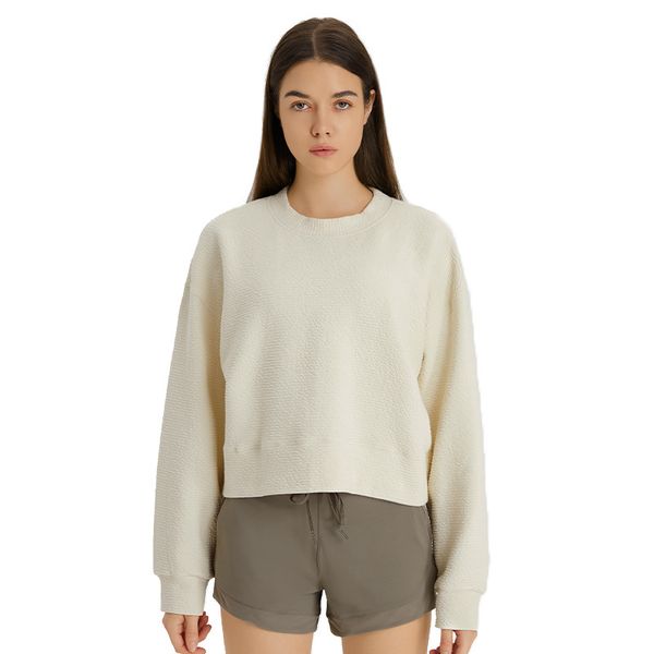 

l_122 cotton cropped long sleeve shirts relaxed yoga crewneck sweatshirts sports coat sweater