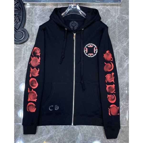 

luxury classic men's jackets fashion sweatshirts ch zipper hoodies women men pullover hooded designer horseshoe sanskrit sweater loose, Black;brown