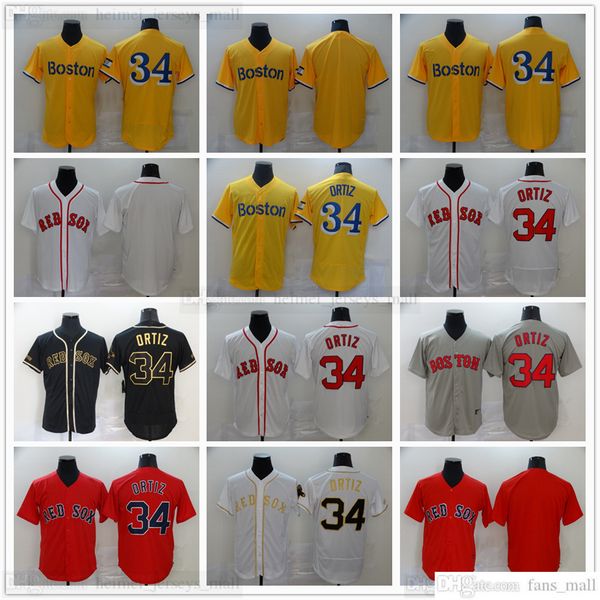 

2022 yellow stitched baseball 34 david ortiz jerseys 2021 red grey gray black white gold jersey blank no name number, Blue;black