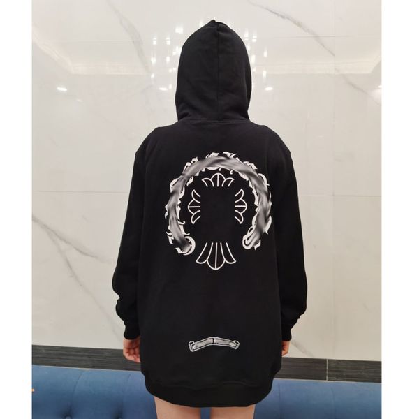

classic men's luxury sweatshirts brand ch designer hoodie fashion men women horseshoe sanskrit loose zipper jacket pullover hooded coa, Black