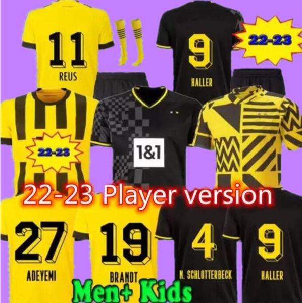 

22 23 dortmund soccer jersey 9 haller football shirts reus neongelb bellingham hummels brandt reyna men kids kit 110th sule adeyemi 2022 202, Black;yellow