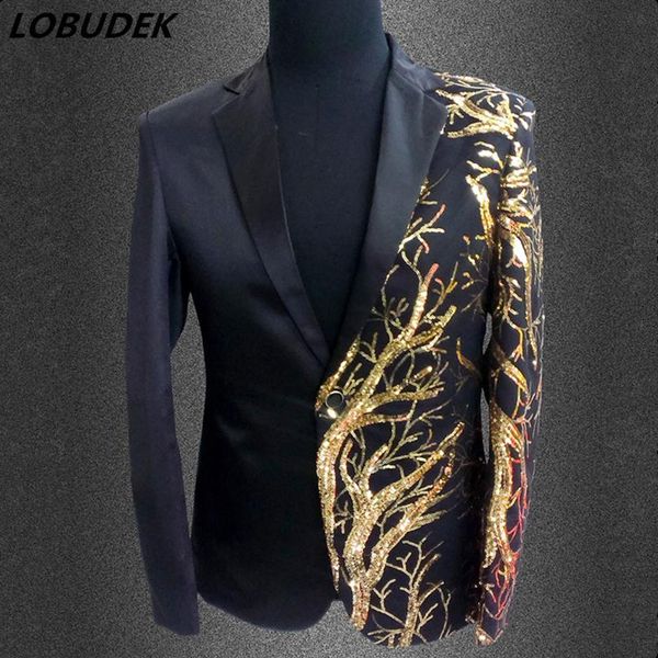 

men fashion jacket singer dancer wear custom male sequins stage blazer prom party outfit coat bar star concert costumes nightclub costu248r, Black;brown