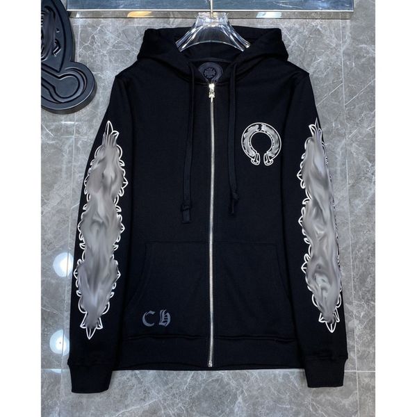 

luxury fashion men's sweatshirts classic ch zipper hoodies women men loose pullover hooded designer horseshoe sanskrit hoodie sweater j, Black