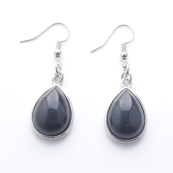 

women dangle & chandelier earrings natural black agates gem stone teardrop bead reiki healing earrings bohemian jewelry r3172, Silver