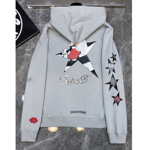 

classic men's luxury sweatshirts ch brand fashion hoodies men woman horseshoe sanskrit cross pullover hooded zipper sweater loose jacke, Black